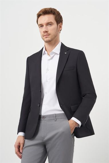 Morven Erkek Siyah Poliviskon Slim Fit Mono Yaka Klasik Ceket - photo 1