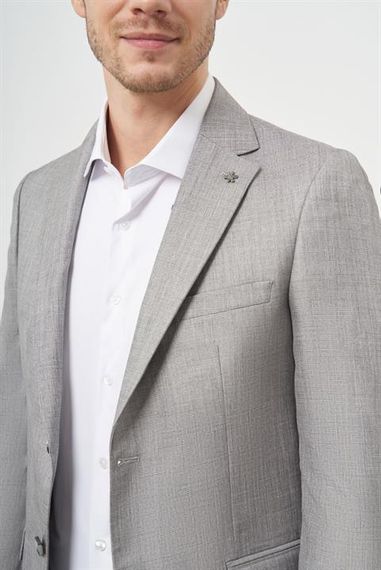 Morven Erkek Gri Poliviskon Slim Fit Mono Yaka Klasik Ceket - photo 4