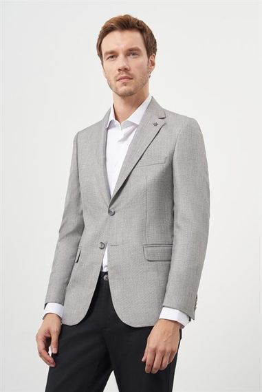 Morven Erkek Gri Poliviskon Slim Fit Mono Yaka Klasik Ceket - photo 2