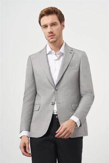 Morven Erkek Gri Poliviskon Slim Fit Mono Yaka Klasik Ceket - photo 1