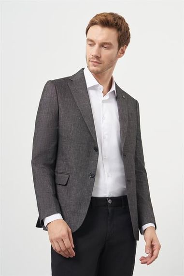 Чоловічий класичний піджак Morven у сірому кольорі, slim fit, 65% поліестер, 35% віскоза, з об'ємними кишенями та ґудзиковою застібкою - фото 2