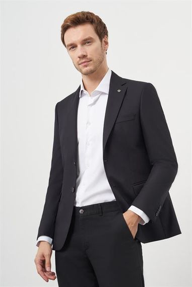 Morven Erkek Siyah Poliviskon Slim Fit Mono Yaka Klasik Ceket - photo 3