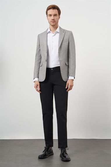 Morven Erkek Gri Poliviskon Slim Fit Mono Yaka Klasik Ceket - photo 3