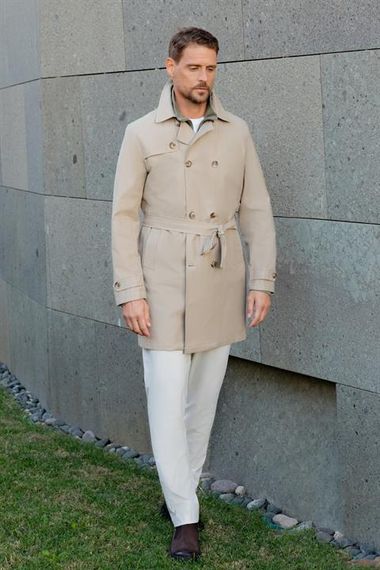 Morven Erkek Bej Poliamit Kemerli Trençkot - photo 4