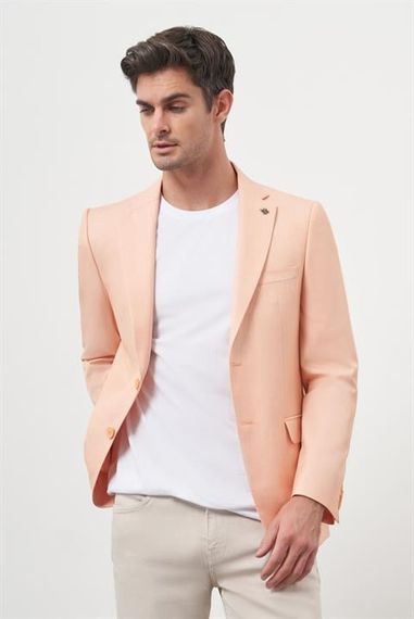 Morven Erkek Yavruağzı Poliviskon Slim Fit Mono Yaka Klasik Ceket - photo 4