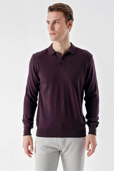 Mor Basic Dinamik Fit Rahat Kesim Polo Yaka HEDİYE KUTULU Triko Kazak - fotoğraf 3