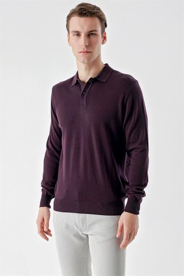 Mor Basic Dinamik Fit Rahat Kesim Polo Yaka HEDİYE KUTULU Triko Kazak - fotoğraf 4