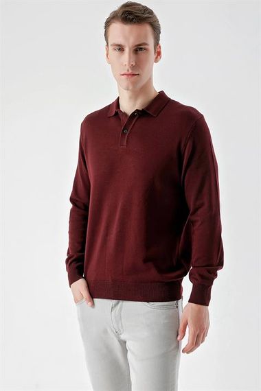 Bordo Basic Dinamik Fit Rahat Kesim Polo Yaka HEDİYE KUTULU Triko Kazak - fotoğraf 4