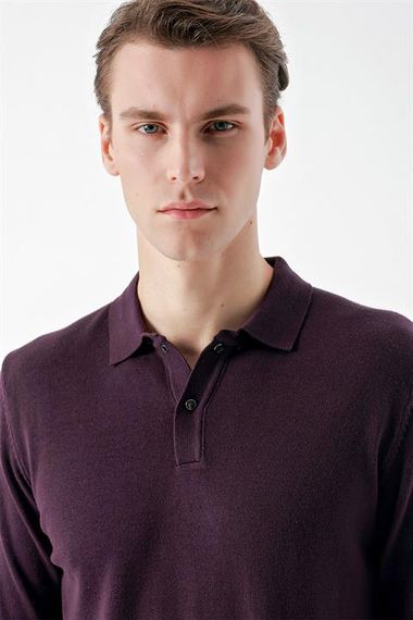 Mor Basic Dinamik Fit Rahat Kesim Polo Yaka HEDİYE KUTULU Triko Kazak - fotoğraf 5