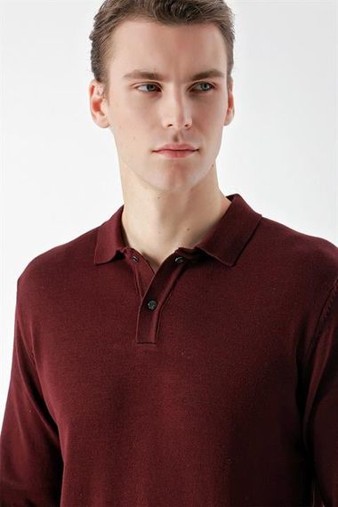 Bordo Basic Dinamik Fit Rahat Kesim Polo Yaka HEDİYE KUTULU Triko Kazak - fotoğraf 5