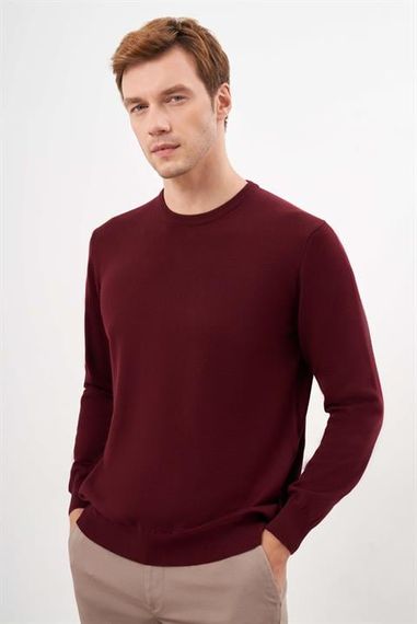 Koyu Bordo Basic Dinamik Fit Rahat Kesim Bisiklet Yaka HEDİYE KUTULU Triko Kazak - fotoğraf 4