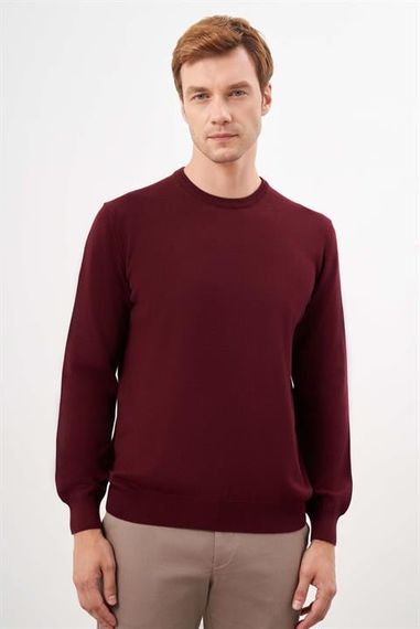 Koyu Bordo Basic Dinamik Fit Rahat Kesim Bisiklet Yaka HEDİYE KUTULU Triko Kazak - fotoğraf 2