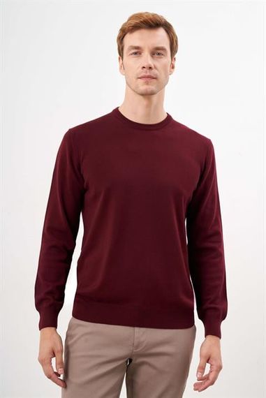 Koyu Bordo Basic Dinamik Fit Rahat Kesim Bisiklet Yaka HEDİYE KUTULU Triko Kazak - fotoğraf 3