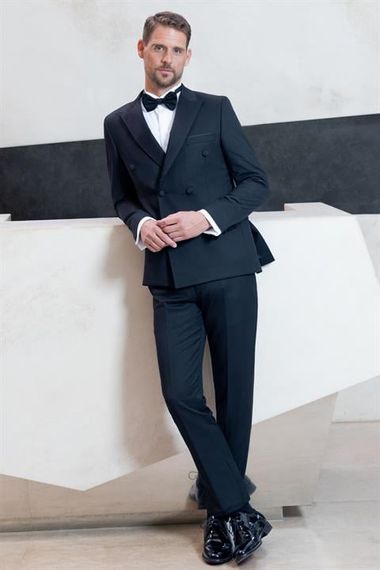 Morven Erkek Siyah Kruvaze Sivri Çıkma Yaka Slim Fit Damatlık - photo 1