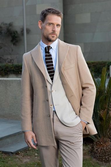 Morven Erkek Bej Yünlü Dynamic Fit Sivri Yaka Kaban - photo 4