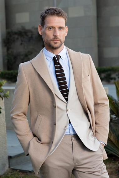 Morven Erkek Bej Yünlü Dynamic Fit Sivri Yaka Kaban - photo 2