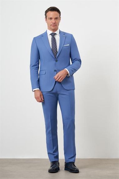 Morven Erkek Mavi Slim Fit Mono Yaka Takım Elbise - fotoğraf 1