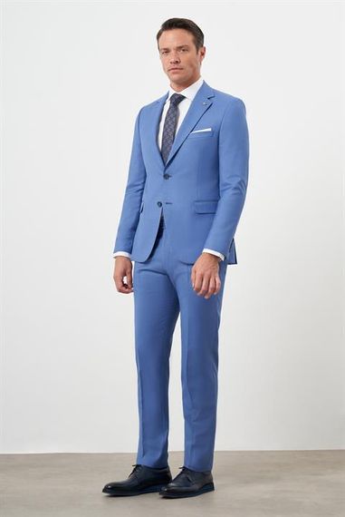 Morven Erkek Mavi Slim Fit Mono Yaka Takım Elbise - fotoğraf 4