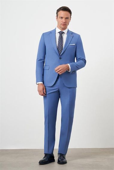 Morven Erkek Mavi Slim Fit Mono Yaka Takım Elbise - fotoğraf 3