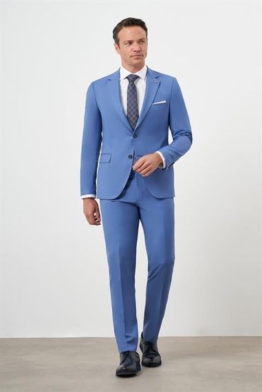 Morven Erkek Mavi Slim Fit Mono Yaka Takım Elbise - fotoğraf 2