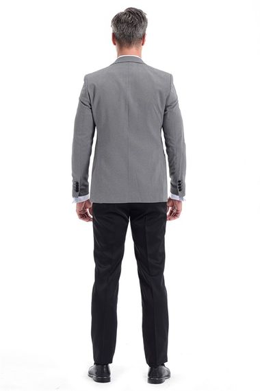 Серый мужской смокинг Morven Broadway Slim Fit с длинными рукавами и воротником с острым краем - фото 5