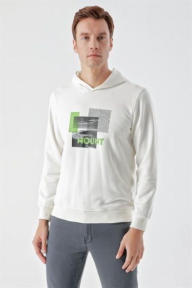 Трендова світшот для чоловіків Morven із капюшоном, білого кольору, 100% бавовна, динамічна посадка, без кишень, довгий рукав - фото 2