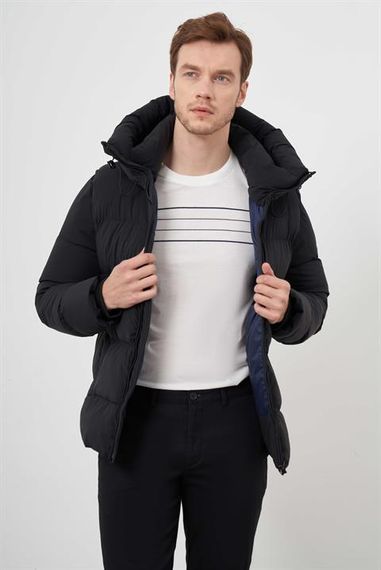 Morven Erkek Siyah Moesta Fermuarlı Kapüşonlu Dynamic Fit Rahat Kesim Mont - photo 2