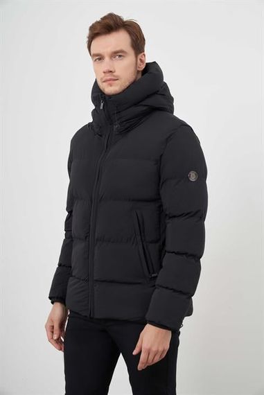 Morven Erkek Siyah Moesta Fermuarlı Kapüşonlu Dynamic Fit Rahat Kesim Mont - photo 1