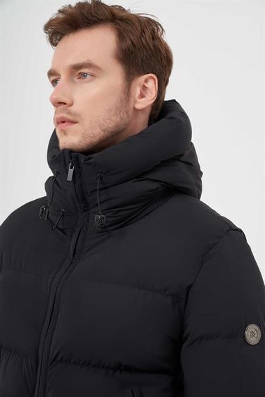 Morven Erkek Siyah Moesta Fermuarlı Kapüşonlu Dynamic Fit Rahat Kesim Mont - photo 4