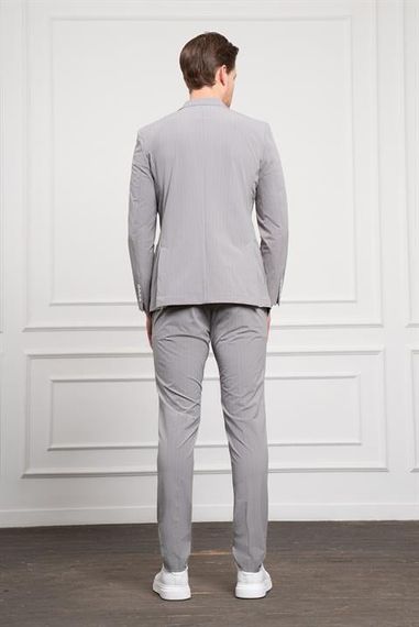 Morven Erkek Gri Polyamide Trend Kruvaze Slim Fit Sivri Yaka Takım Elbise - fotoğraf 5