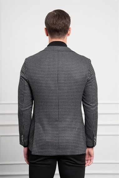 Morven Erkek Siyah Dokuma Slim Fit Dar Kesim Mono Yaka Ceket - صورة 5