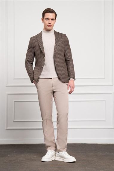 Morven Erkek KAHVE Dokuma Slim Fit Dar Kesim Mono Yaka Ceket - fotoğraf 2