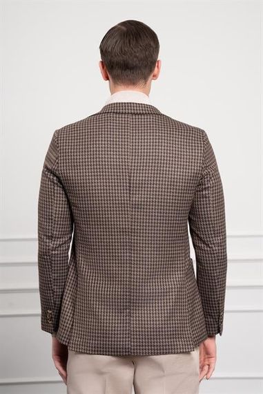 Morven Erkek KAHVE Dokuma Slim Fit Dar Kesim Mono Yaka Ceket - fotoğraf 5