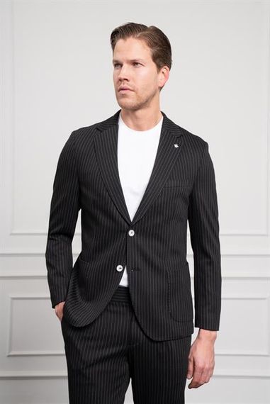 Morven Erkek Siyah Örme Slim Fit Mono Yaka Takım Elbise Dar Kesim - фото 1