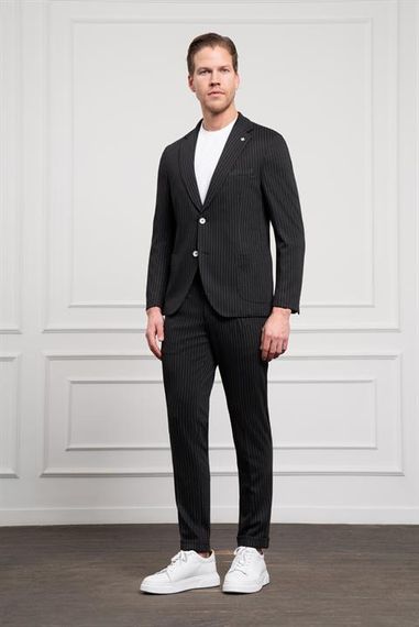 Morven Erkek Siyah Örme Slim Fit Mono Yaka Takım Elbise Dar Kesim - фото 2