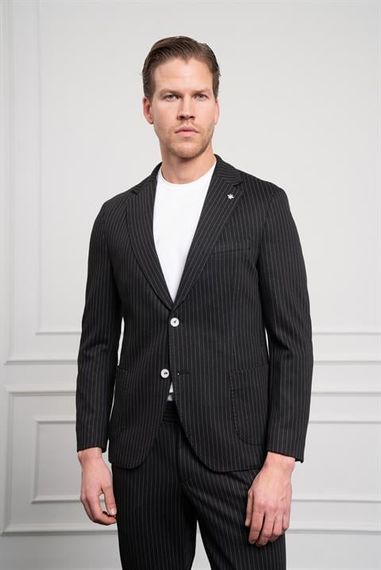 Morven Erkek Siyah Örme Slim Fit Mono Yaka Takım Elbise Dar Kesim - фото 3