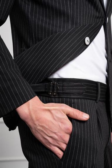 Morven Erkek Siyah Örme Slim Fit Mono Yaka Takım Elbise Dar Kesim - фото 5