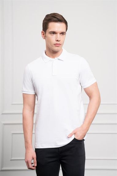 Morven Erkek Beyaz Basic Polo Yaka Dynamic Fit T-Shirt - photo 3