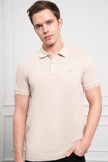 Morven Erkek Bej Basic Polo Yaka Dynamic Fit T-Shirt - photo 1