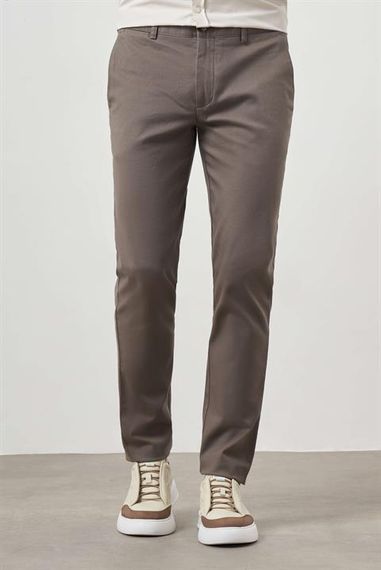 Morven Erkek Haki Yazlık Pamuk Yan Cep Slim Fit Chino Pantolon