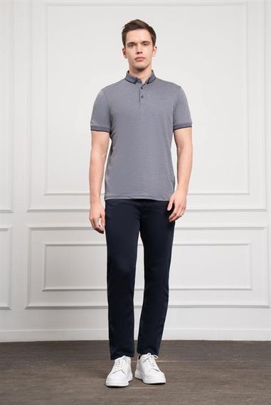 Morven Erkek Lacivert Trend Merserize Düz Düğmeli Yaka Dynamic Fit T-Shirt - фото 2