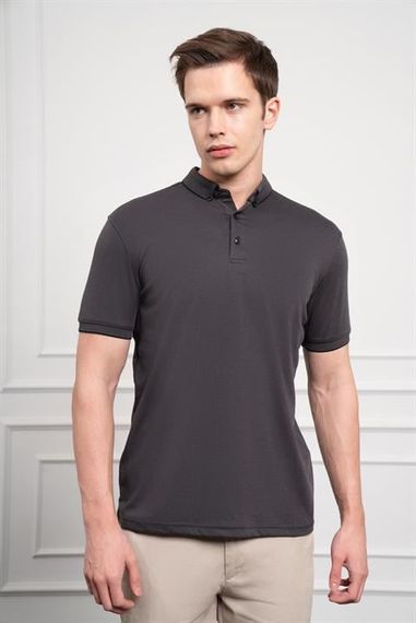 Morven Erkek Siyah Trend Merserize Düz Düğmeli Yaka Dynamic Fit T-Shirt - fotoğraf 3