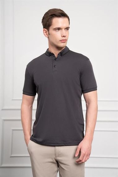 Morven Erkek Siyah Trend Merserize Düz Düğmeli Yaka Dynamic Fit T-Shirt - fotoğraf 2