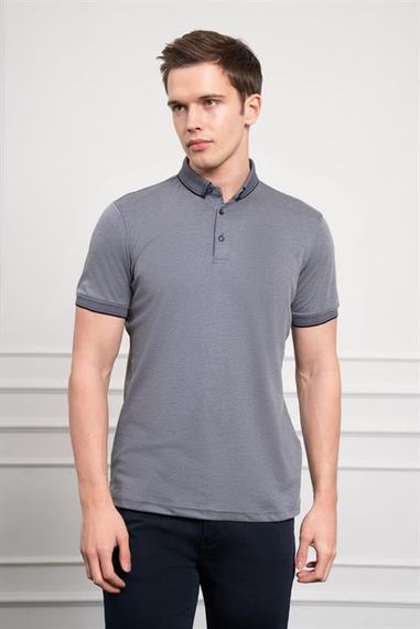 Morven Erkek Lacivert Trend Merserize Düz Düğmeli Yaka Dynamic Fit T-Shirt - фото 1