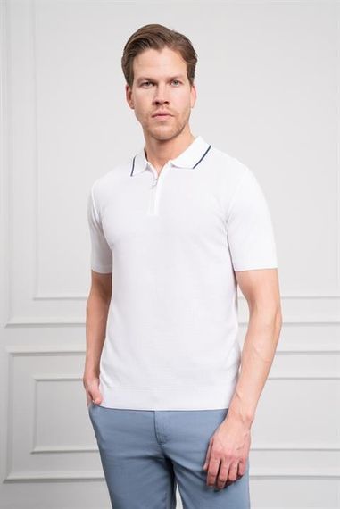 Morven Erkek Beyaz Trend  Polo Yaka Dinamik Fit Rahat Kesim T-Shirt - fotoğraf 1