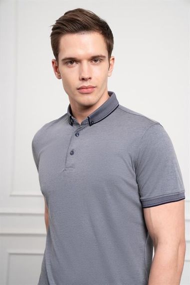 Morven Erkek Lacivert Trend Merserize Düz Düğmeli Yaka Dynamic Fit T-Shirt - фото 4