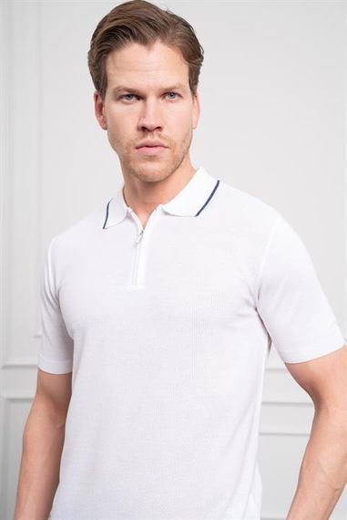 Morven Erkek Beyaz Trend  Polo Yaka Dinamik Fit Rahat Kesim T-Shirt - fotoğraf 4