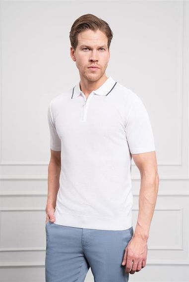 Morven Erkek Beyaz Trend  Polo Yaka Dinamik Fit Rahat Kesim T-Shirt - fotoğraf 3