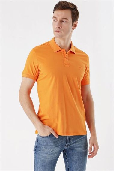 Erkek Oranj Basic Düz %100 Pamuk Slim Fit Dar Kesim Kısa Kollu  Polo Yaka Tişört - фото 2