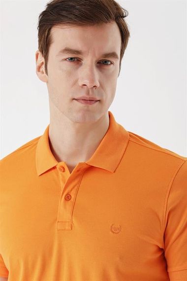 Erkek Oranj Basic Düz %100 Pamuk Slim Fit Dar Kesim Kısa Kollu  Polo Yaka Tişört - фото 3